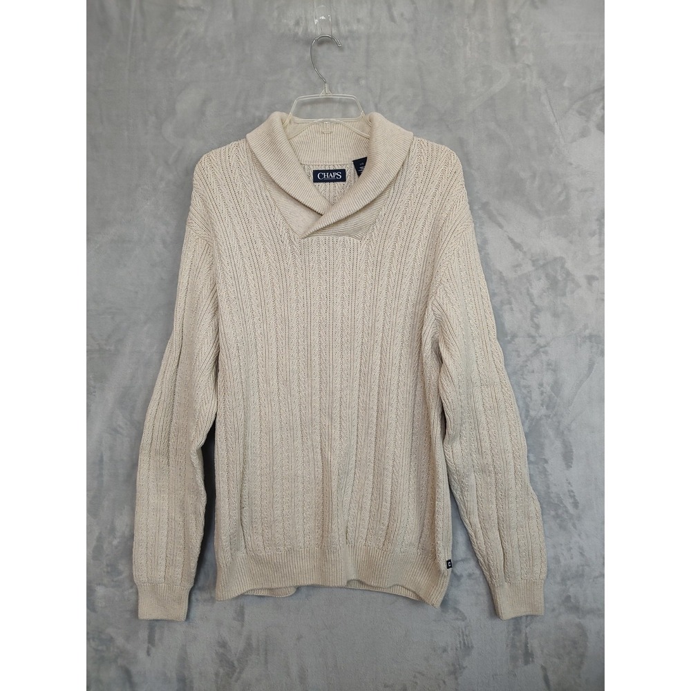 Chaps Men's Size Large Shawl Collar Long Sleeve Sweater‎ Fisherman Beige